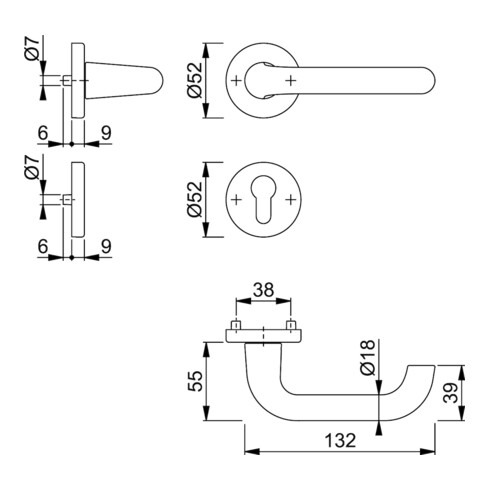 HOPPE ZT-Drückergarnitur mit Rosetten,rd.,Paris 138L/42KV/42KVS,VK8,PZ neusilberfarben