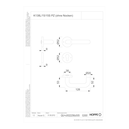 HOPPE ZT-Drückergarnitur mit Rosetten rund,Paris K138/15/15S VK8,PZ,verkehrsweiß