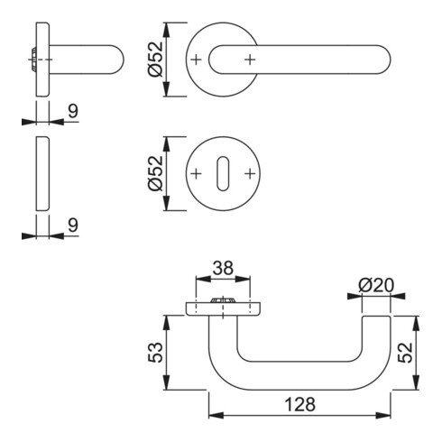 HOPPE ZT Garniture de poignée avec rosaces, ronde Baden K138L/15/15S VK8,BB, blanc trafic
