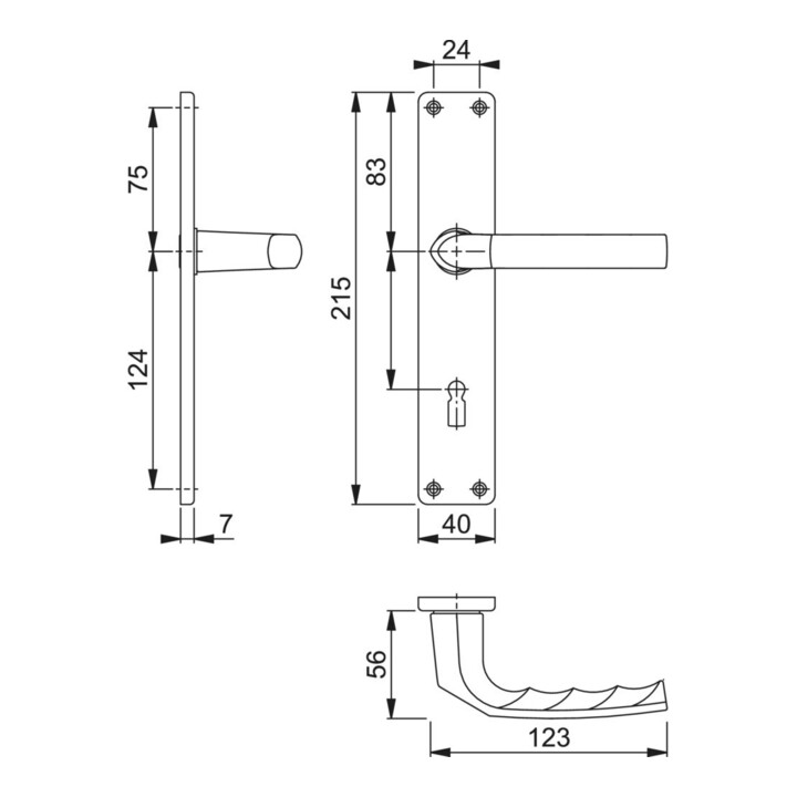 HOPPE ZT Garniture de poignée plaque longue, carrée Birmingham, 1117/202SP BB, 8/72, F4, TS 27-47