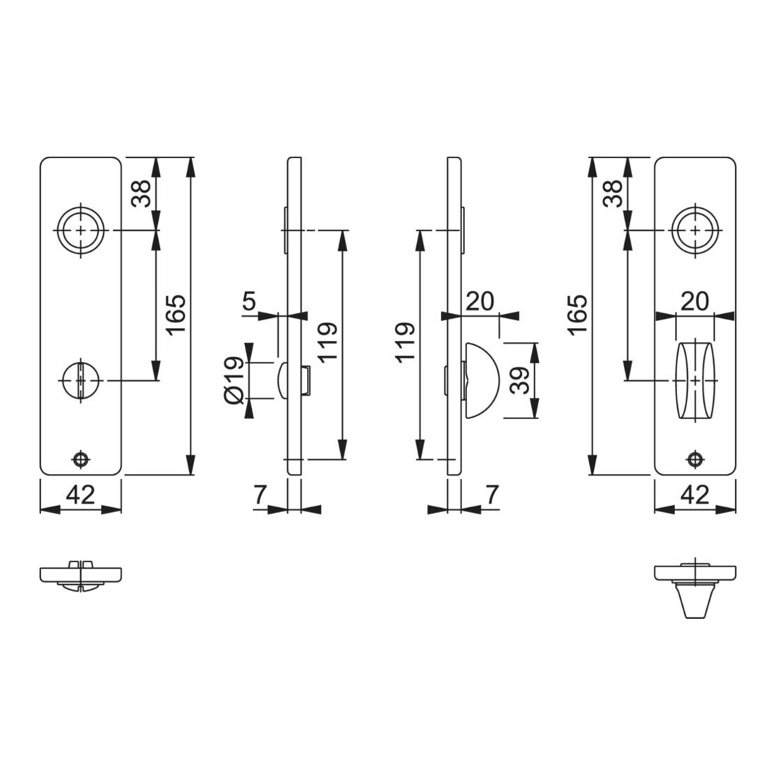 HOPPE ZT-Kurzschild 202KP/AP, WC Schlitzkopf E78, Aluminium F1 eloxiert,Paar