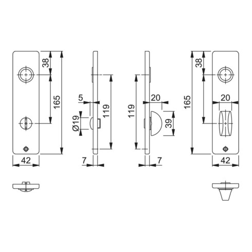 HOPPE ZT Plaque courte 202KP/AP, WC Tête fendue E78, Aluminium F1 anodisé, Paire