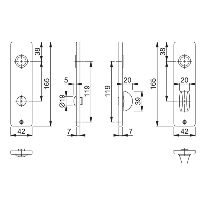 HOPPE ZT Plaque courte 202KP/AP, WC Tête fendue E78, Aluminium F1 anodisé, Paire