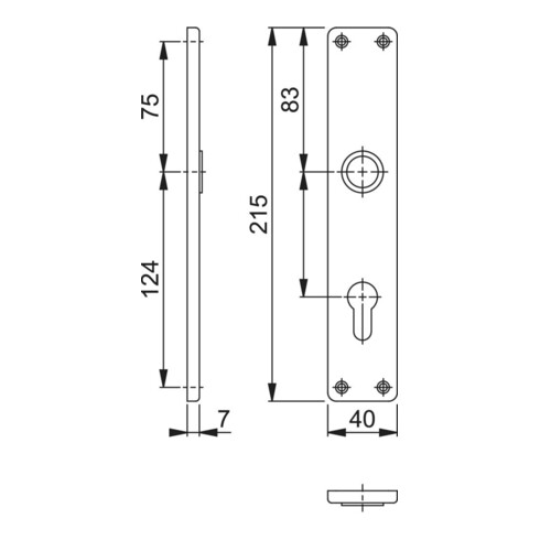 HOPPE ZT-Plaque longue 202SP,PZ,E72 visible vissée nickel mat anodisé