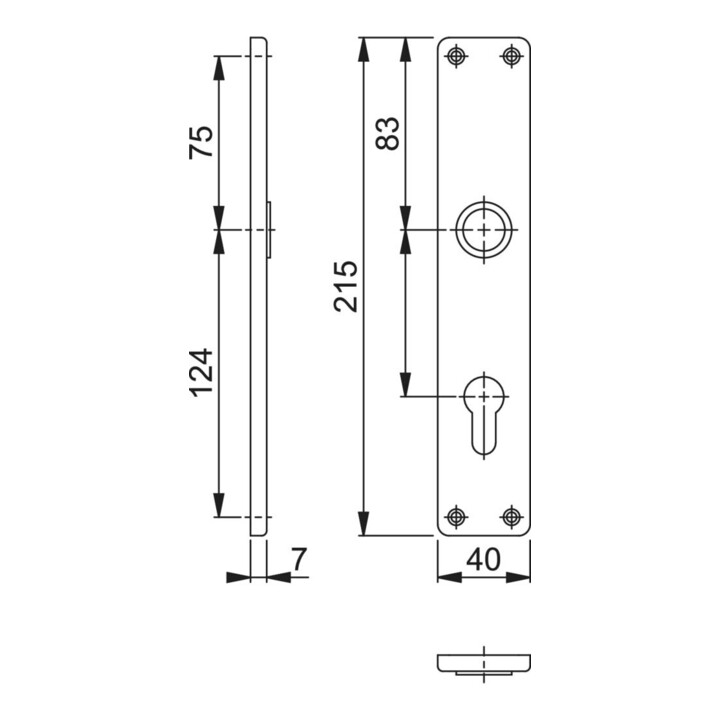 HOPPE ZT-Plaque longue 202SP,PZ,E72 visible vissée nickel mat anodisé