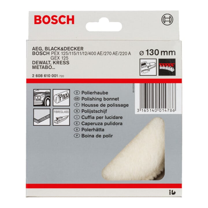 Housse en laine de mouton Bosch pour ponceuses excentriques 130 mm, auto-agrippant