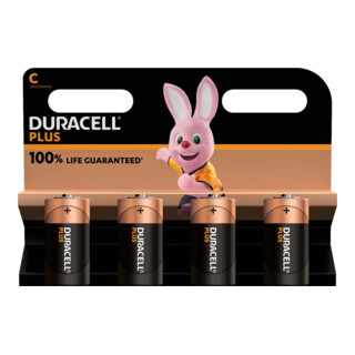 Hückmann Batterie 1,5V Baby C Plus Power Duracell Plus-C K4 (Bli.4)