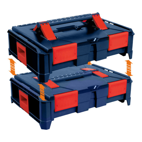 Hünersdorff BoxOnBox S Werkzeugkoffer aus ABS dunkelblau/rot, Innenmaße 300x400x80 mm