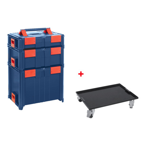 Hünersdorff BoxOnBox S Werkzeugkoffer aus ABS dunkelblau/rot, Innenmaße 300x400x80 mm