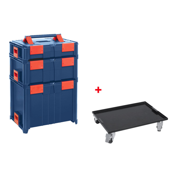 Hünersdorff BoxOnBox S Werkzeugkoffer aus ABS dunkelblau/rot, Innenmaße 300x400x80 mm