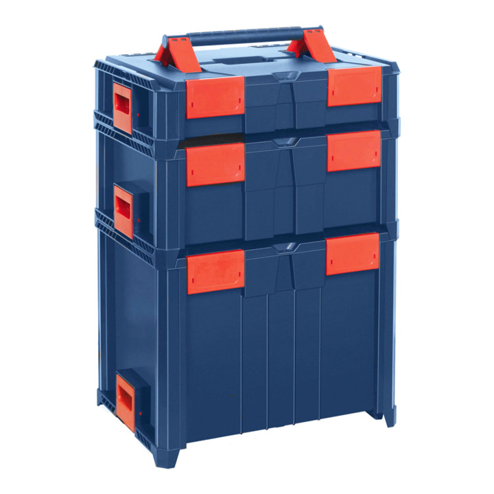 Hünersdorff BoxOnBox S Werkzeugkoffer aus ABS dunkelblau/rot, Innenmaße 300x400x80 mm