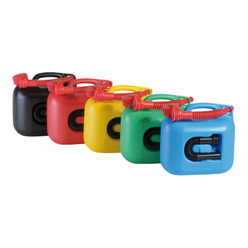Hünersdorff Kraftstoff-Kanister PREMIUM (UN) 5 L gelb, UN-Zulassung, HDPE, rotes Zubehör