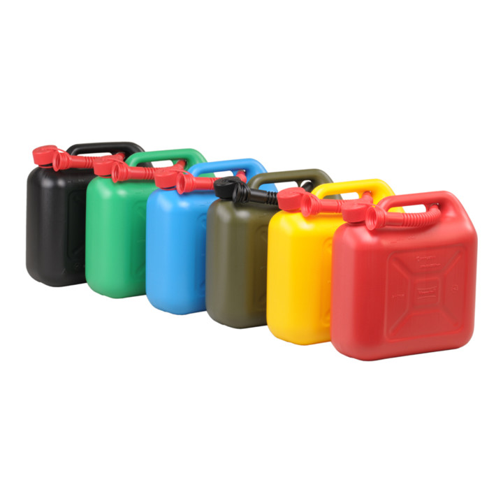Hünersdorff Kraftstoff-Kanister STANDARD 10 L, HDPE blau, mit UN-Zulassung, rotes Zubehör