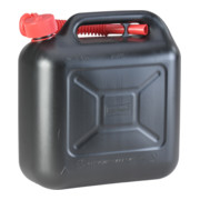 Hünersdorff Kraftstoff-Kanister STANDARD 10 L, HDPE schwarz, mit UN-Zulassung, rotes Zubehör