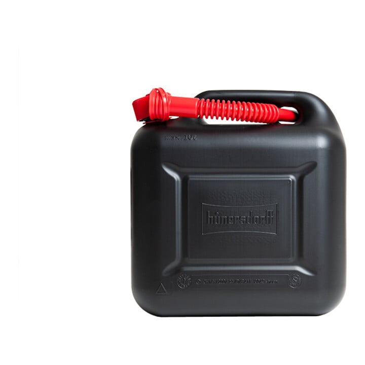 Hünersdorff Kraftstoff-Kanister STANDARD 10 L, HDPE schwarz, mit UN-Zulassung, rotes Zubehör