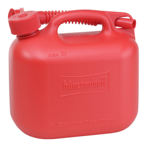 Hünersdorff Kraftstoff-Kanister STANDARD 5 L, HD-PE rot, mit UN-Zulassung und rotem Zubehör