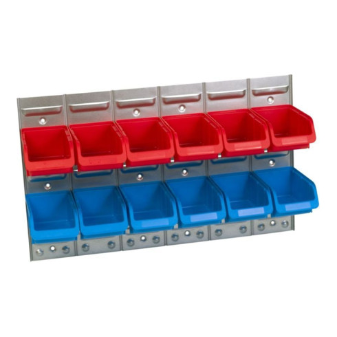 Hünersdorff Metall-Schlitzwand-Set 90x630x380 mm je 6 x Sichtboxen PP, Gr. 2 rot/blau