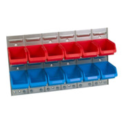 Hünersdorff Metall-Schlitzwand-Set 90x630x380 mm je 6 x Sichtboxen PP, Gr. 2 rot/blau-1