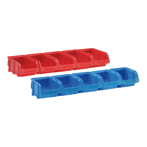 Hünersdorff Sichtboxen-Set PP, 2 Kunststoffschienen 5 x Gr. 1 blau, 5 x Gr. 2 rot