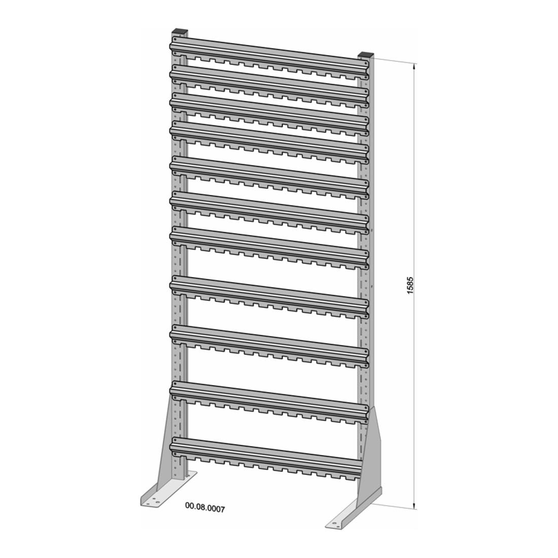 Hünersdorff Standregal einseitig 50 Sichtboxen PS pulverbeschichtet lichtgrau, 720x1585mm
