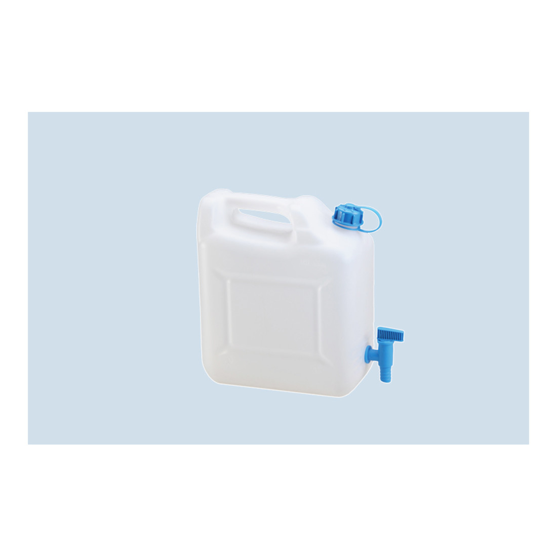 Hünersdorff Wasserkanister ECO 12 L mit Hahn, HD-PE natur, fest montierter Ablasshahn (blau)