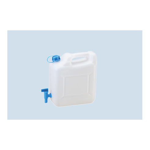 Hünersdorff Wasserkanister ECO 12 L mit Hahn, HD-PE natur, fest montierter Ablasshahn (blau)