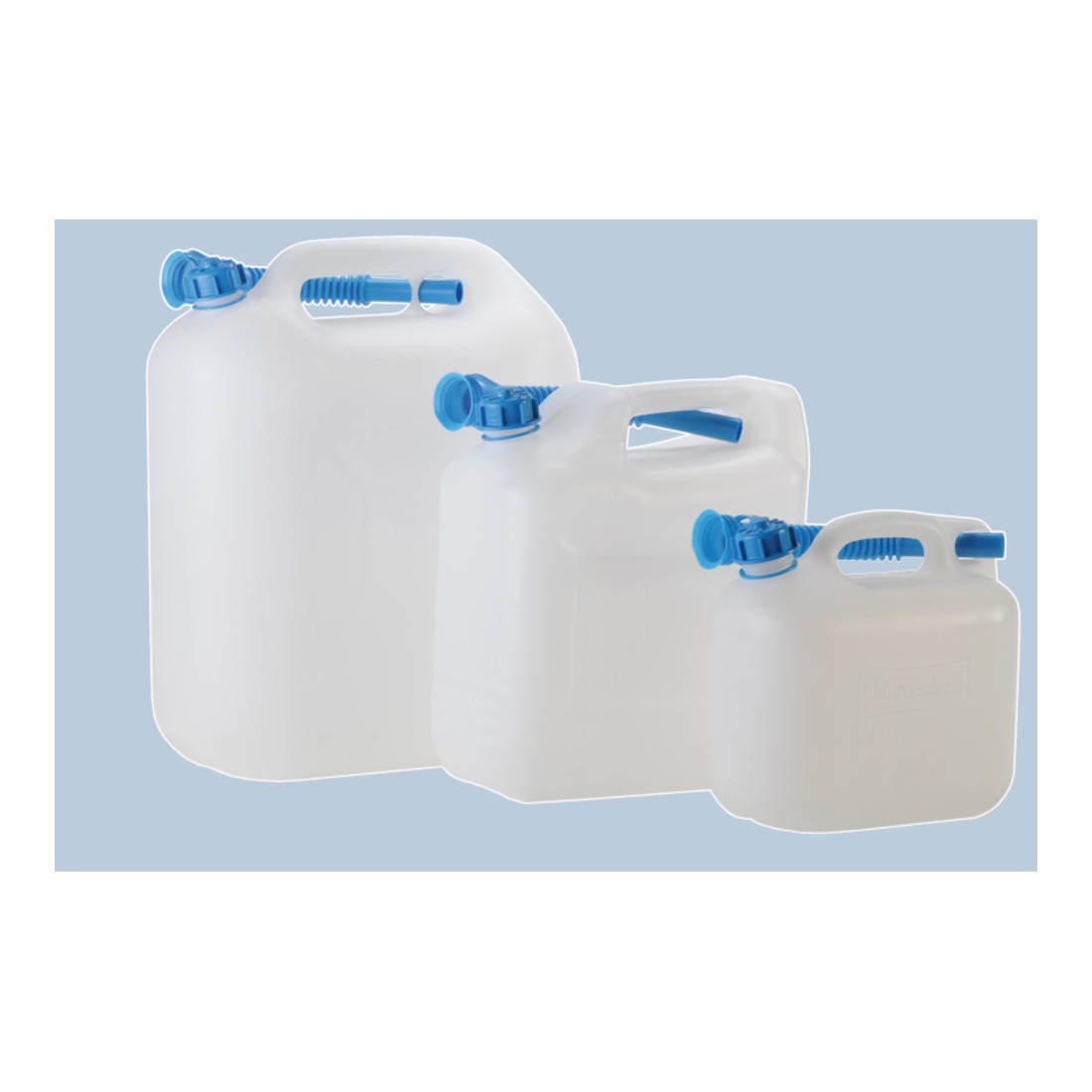 Hünersdorff Wasserkanister ECO 22 L mir Rohr, HD-PE natur, mit blauem Zubehör