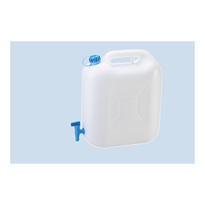 Hünersdorff Wasserkanister ECO 22 L mit Hahn, HD-PE natur, fest montierter Ablasshahn (blau)