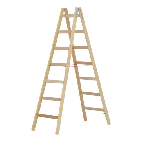 Hymer Dubbele houten ladder, tweezijdig beklimbaar, 2x7 sporten