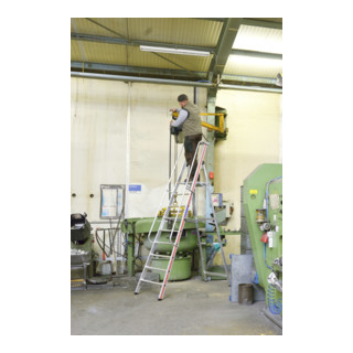 Hymer Plattformleiter mit Kipprollen und langem Handlauf
