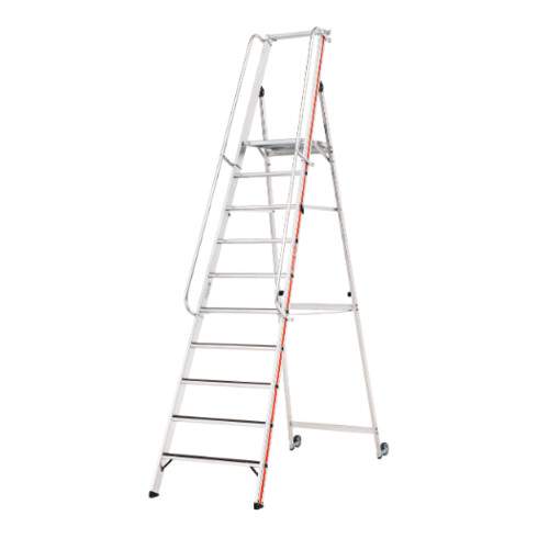 Hymer Plattformleiter R13 mit Kipprollen und langem Handlauf, 10 Stufen