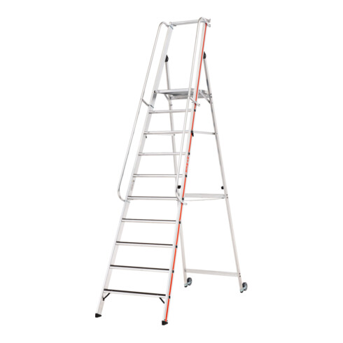 Hymer Plattformleiter R13 mit Kipprollen und langem Handlauf, 10 Stufen