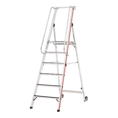 Hymer Plattformleiter R13 mit Kipprollen und langem Handlauf, 6 Stufen