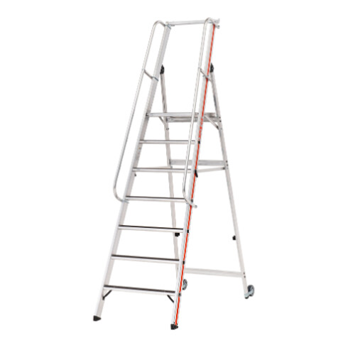 Hymer Plattformleiter R13 mit Kipprollen und langem Handlauf, 7 Stufen