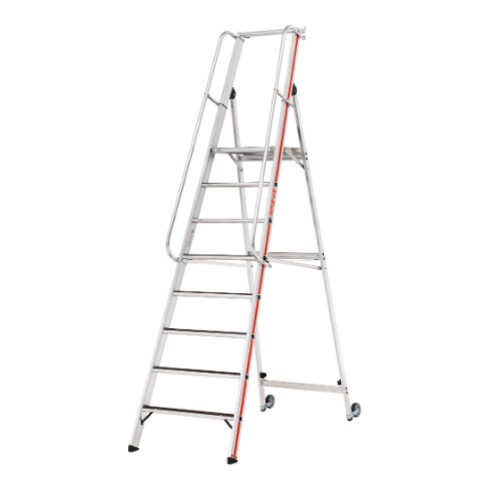 Hymer Plattformleiter R13 mit Kipprollen und langem Handlauf, 8 Stufen