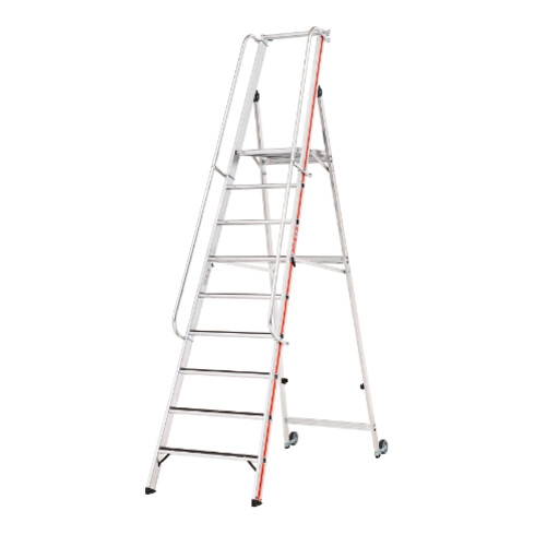 Hymer Plattformleiter R13 mit Kipprollen und langem Handlauf, 9 Stufen