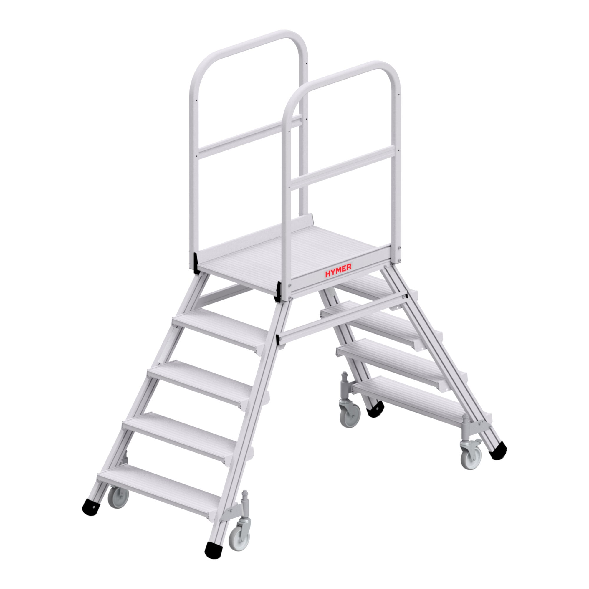 Hymer Podesttreppe fahrbar, beidseitig begehbar, 2x5 Stufen, Standhöhe 1,20 m
