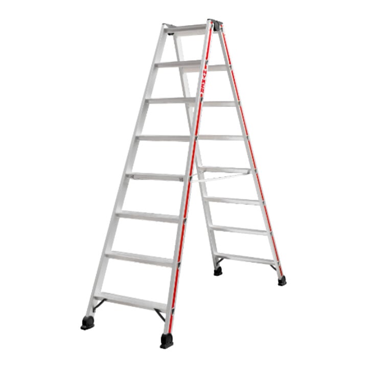 Set Hymer Stufenstehleiter beidseitig + Leiterhalterset für Dachträger