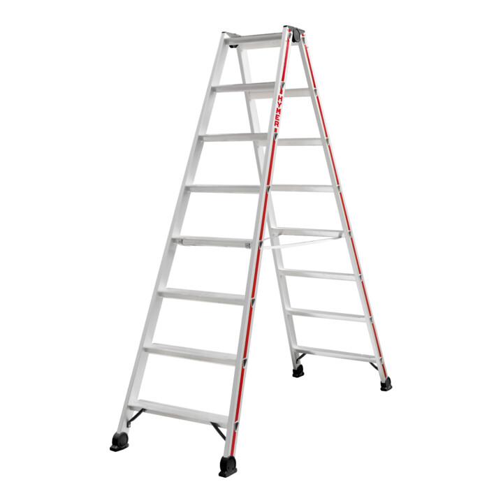 Set Hymer Stufenstehleiter beidseitig + Leiterhalterset für Dachträger