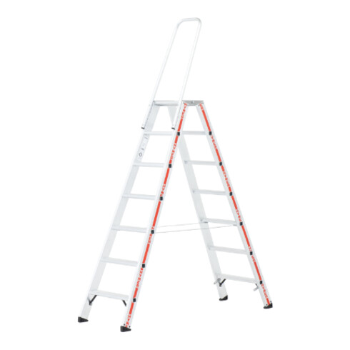 Hymer Stufenstehleiter mit Haltebügel, 2x7 Stufen