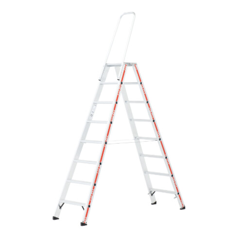 Hymer Stufenstehleiter mit Haltebügel, 2x8 Stufen