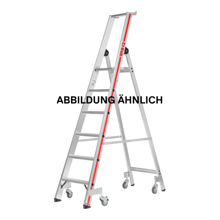 Hymer Stufenstehleiter mit Plattform und Rollen, einseitig begehbar, 5 Stufen