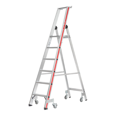 Hymer Stufenstehleiter mit Plattform und Rollen, einseitig begehbar, 6 Stufen