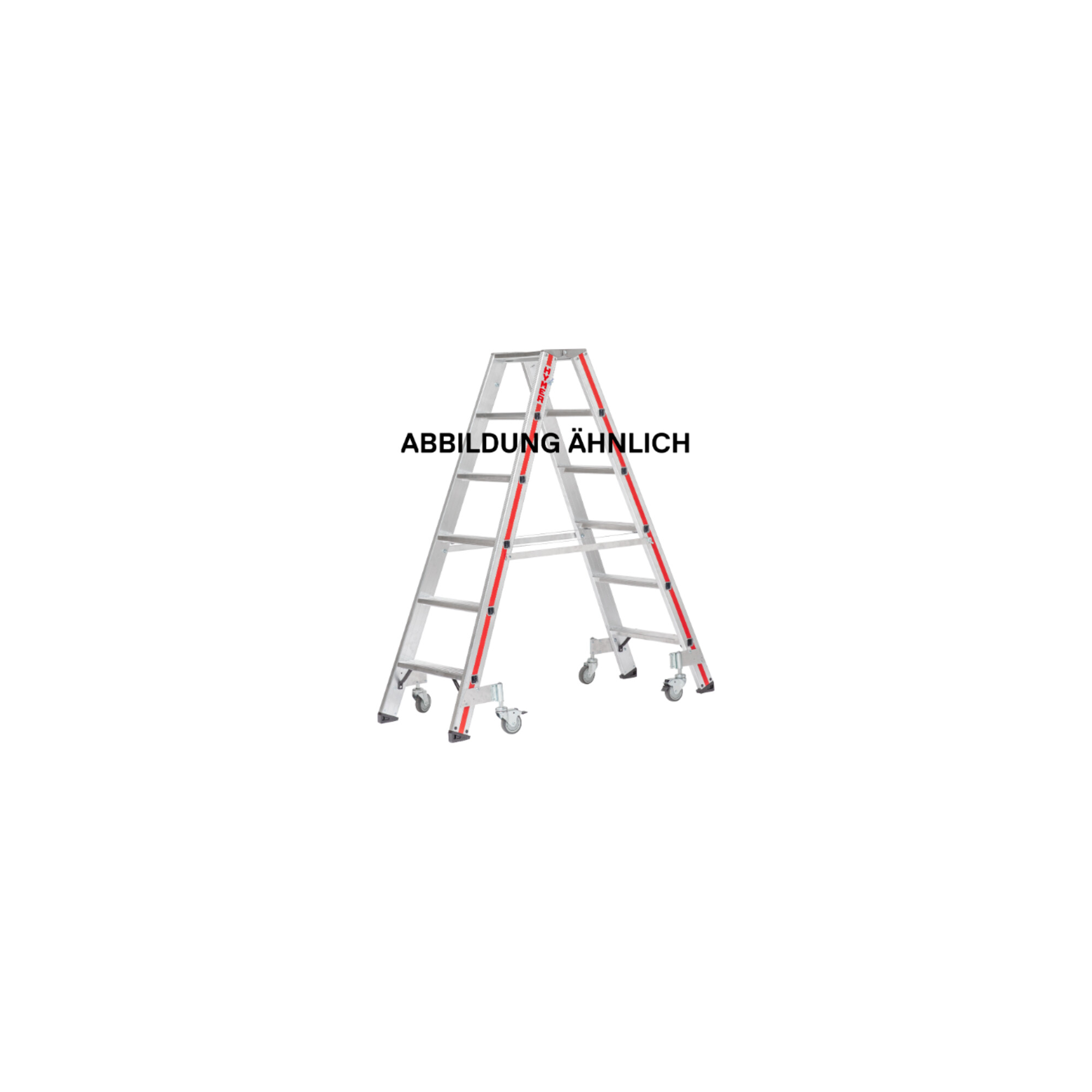 Hymer Stufenstehleiter mit Rollen, beidseitig begehbar, 2x3 Stufen