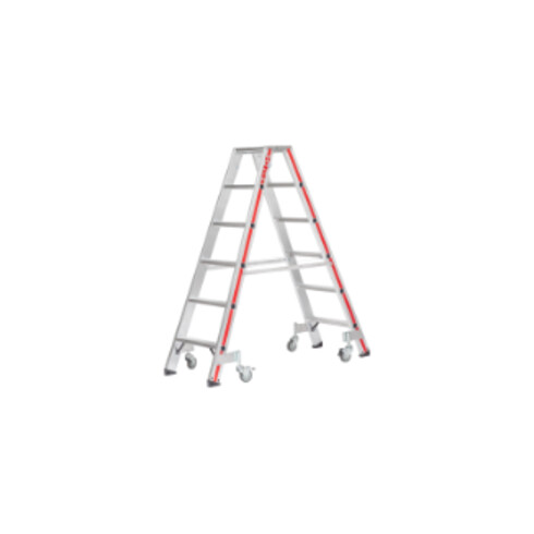 Hymer Stufenstehleiter mit Rollen, beidseitig begehbar, 2x6 Stufen