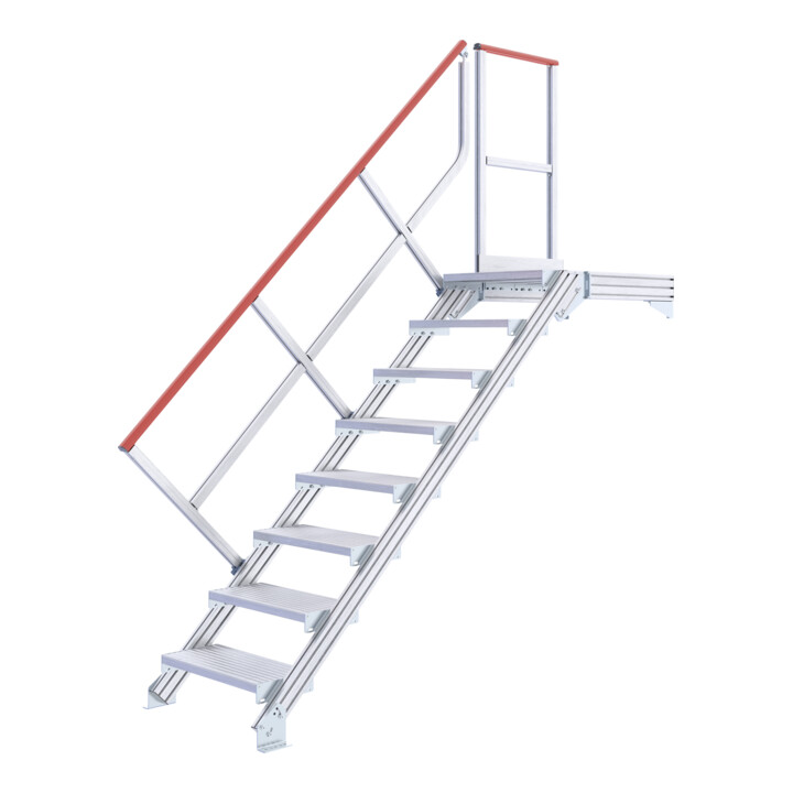 Hymer Treppe stationär mit Podest, Treppenneigung 45°, Stufenbr. 600 mm, 8 St.