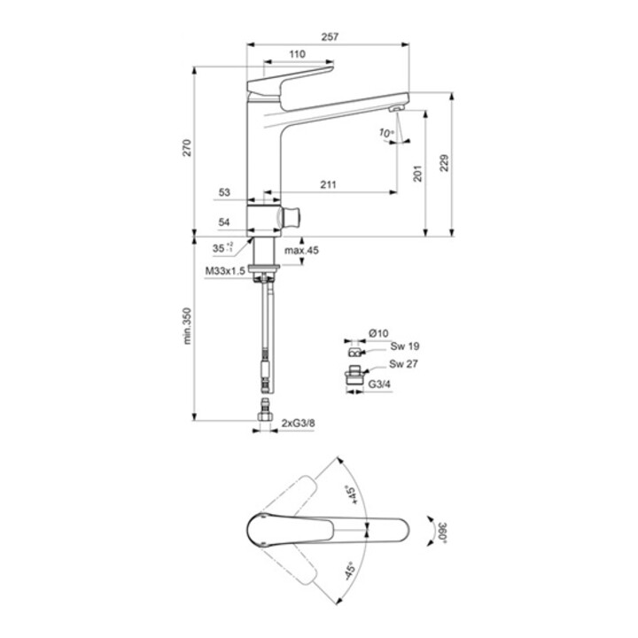 Ideal Standard Einhebel-Küchenarmatur CERAPLAN III mit Geräteabsperrventil chrom