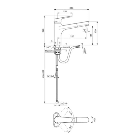 Ideal Standard Einhebel-Küchenarmatur CERAPLAN III mit herausziehbarer Handbrause chrom