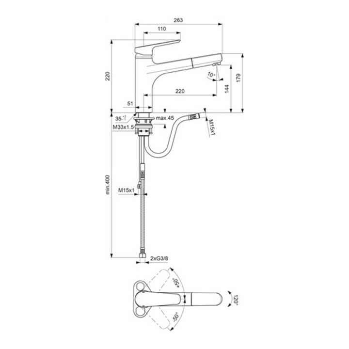 Ideal Standard Einhebel-Küchenarmatur CERAPLAN III mit herausziehbarer Handbrause chrom