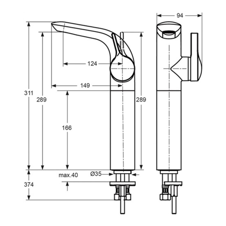 Ideal Standard Einhebel-Waschtischarmatur MELANGE verlängerter Sockel chrom